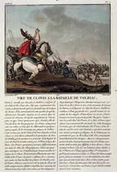 Clovis I (c.466-511) vid slaget vid Tolbiac, 496 AD, graverad av Jean Baptiste Morret (fl.1790-1820), 1791